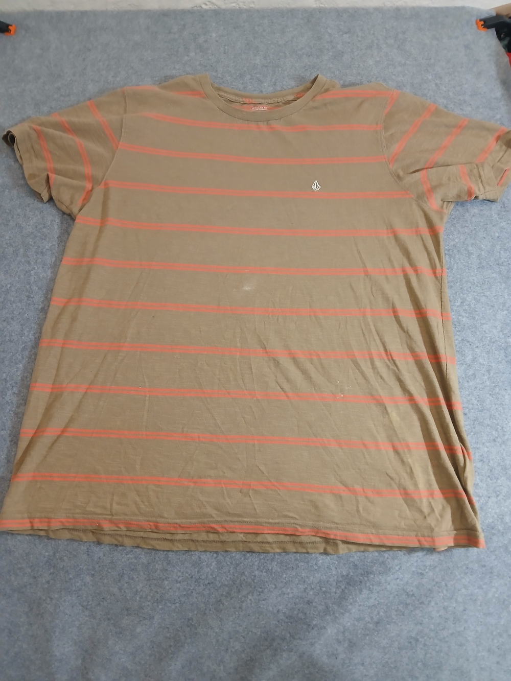 Volcom Tan Tee with Orange Stripes